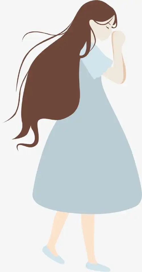 手绘卡通人物长头发小女孩