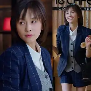 [转卖]欢乐颂曲筱绡王子文同款小西装女修身蓝色格子外套马甲短