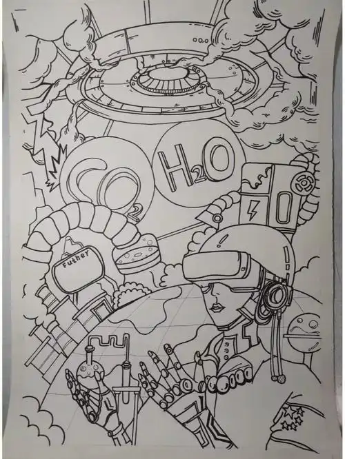 科学发展畅享 未来人类生活生产情景(线稿)#手绘  #科幻画  #创意海报