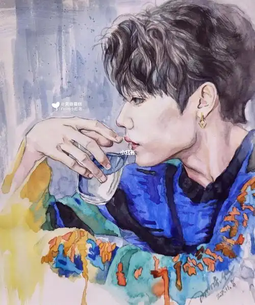 完美侧颜美男手绘水彩林彦俊