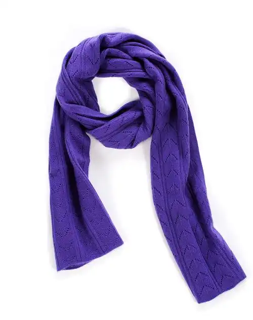男女通用浅紫罗兰净色镂空羊绒围巾