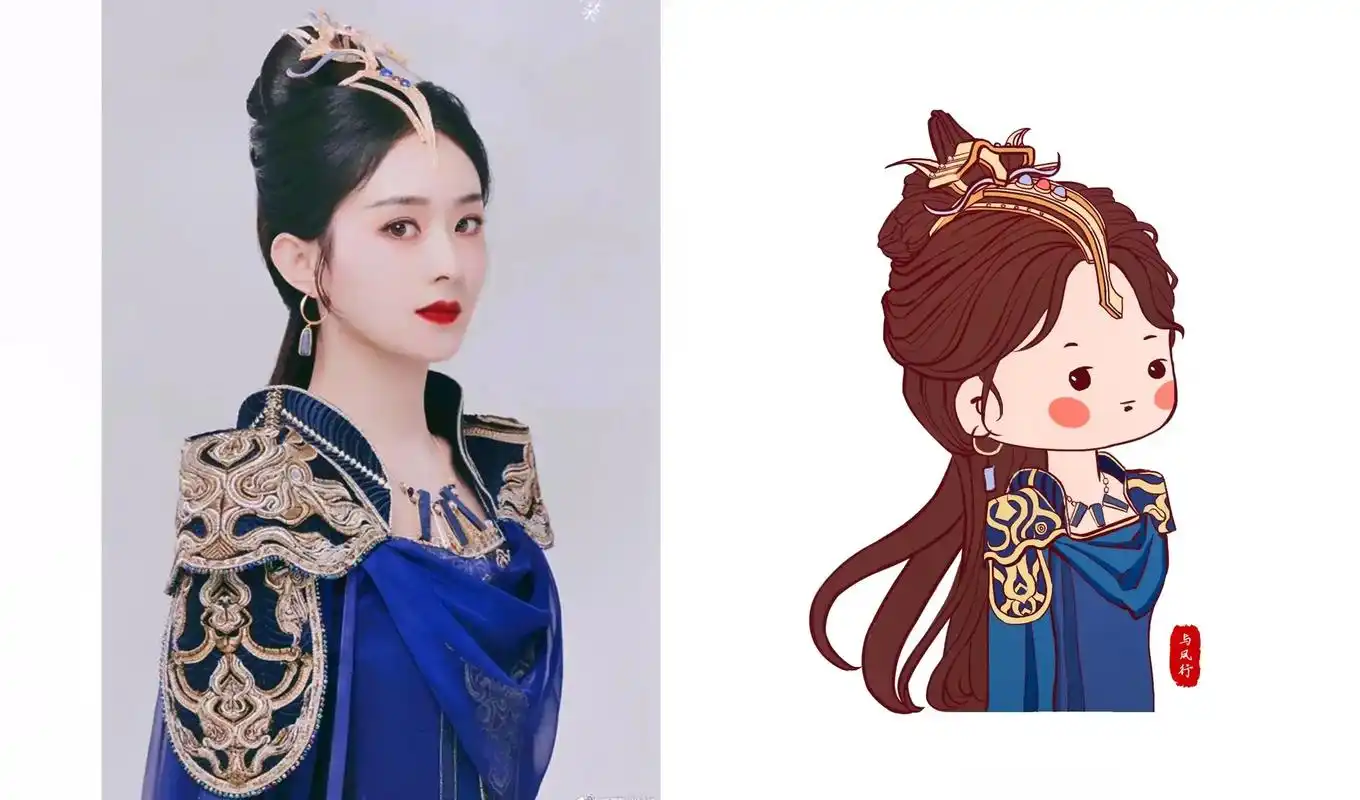 赵丽颖与凤行手绘头像.#一起学画画 #手绘头像  #卡通插画 - 抖音