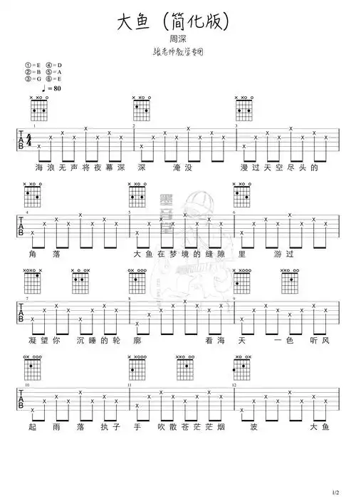 大鱼吉他谱_周深_简单版弹唱谱_适合吉他初学者1