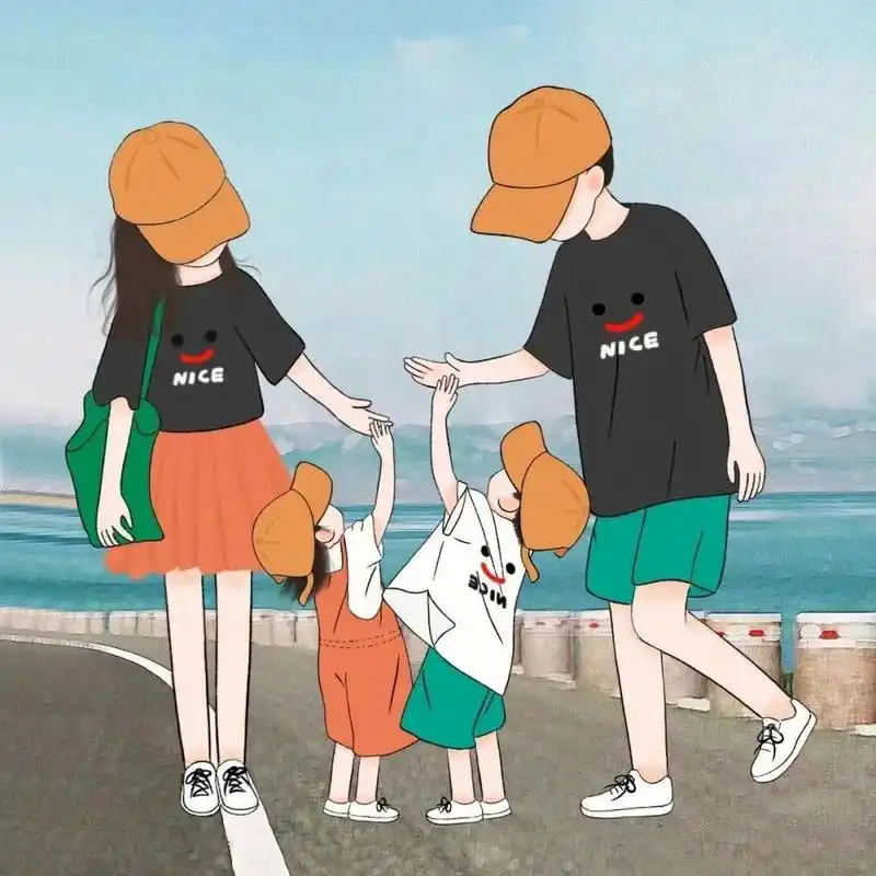 一家四口一儿一女亲子头像73