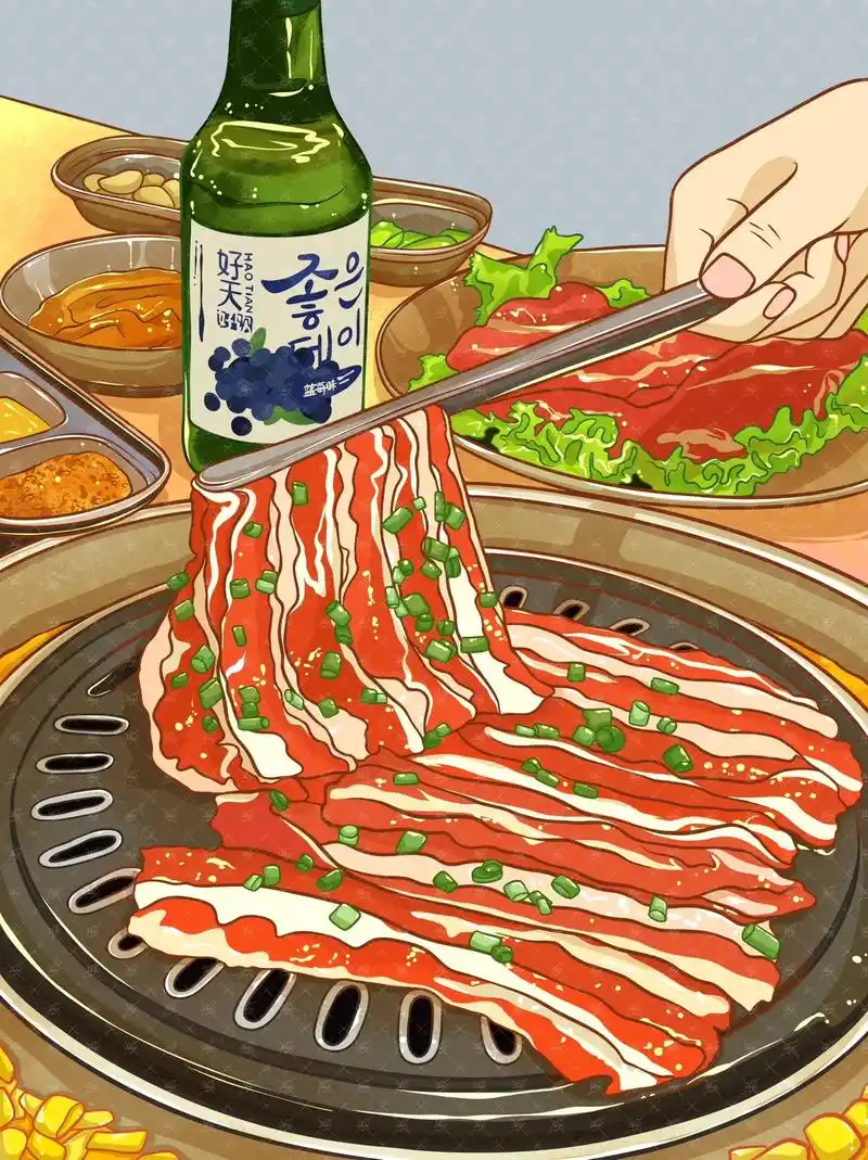 烤肉啦! #烤肉 #美食插画 #手绘菜单 - 抖音