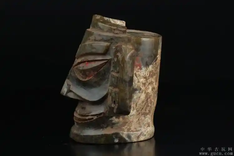 旧藏,高古玉三星堆神人面像摆件