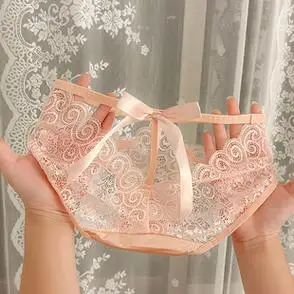 约会战袍日系性感蕾丝内裤女低腰系带诱惑性感镂空少女丁字内裤