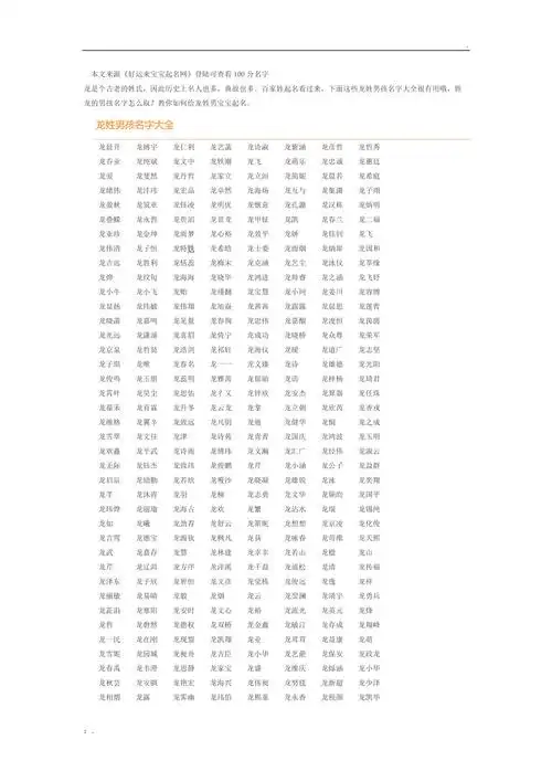 龙姓宝宝起名大全男孩,龙氏取名大全女孩名字