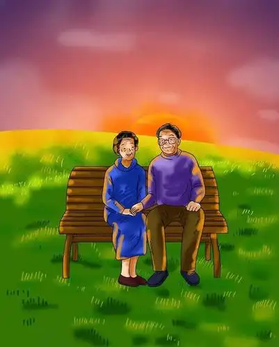 夕阳黄昏下的一对老人