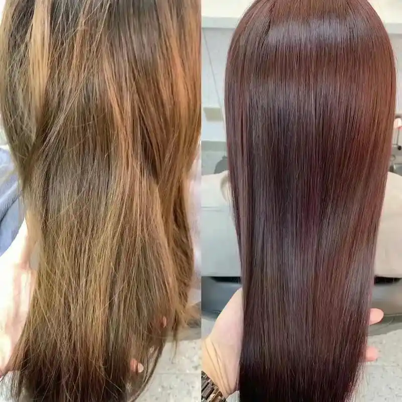 粉棕色质感发色,头发颜色三个月后可能会比较黄,没有质感,秋冬可以来