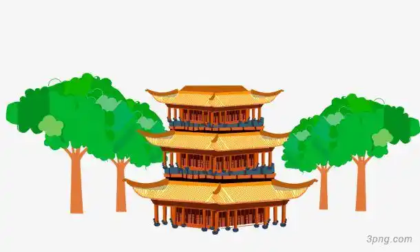 卡通手绘中国风复古建筑阁楼