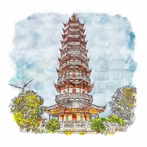 鸡鸣寺宝塔南京地标建筑水彩画插画3558912矢量图片免抠素材免费下载
