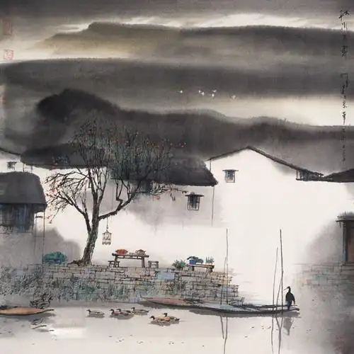 杨明义画家《江南小镇 水乡石桥》