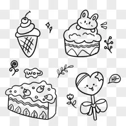 画甜点免抠元素pngpsd一组卡通手绘线稿甜点元素pngpsd可爱手绘简笔