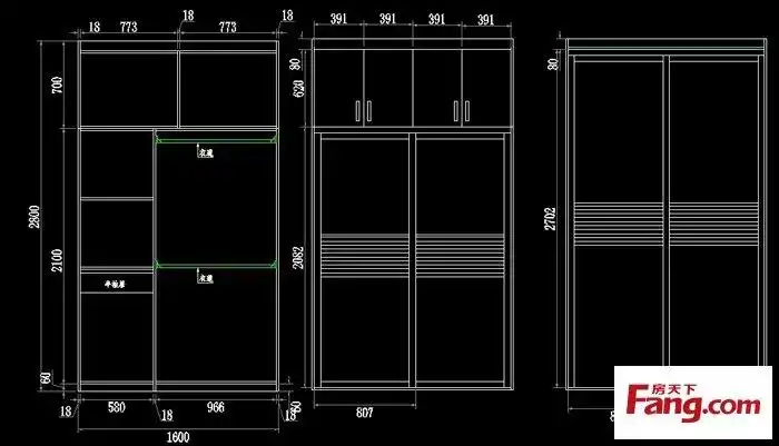 1.6米宽衣柜立面图