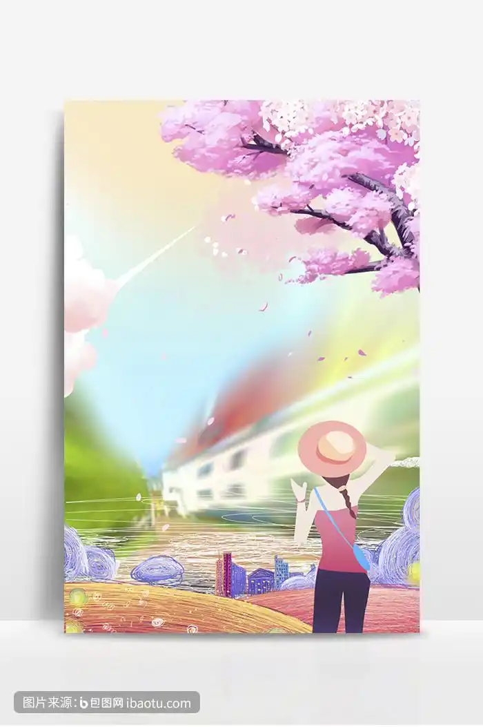 唯美春天美景中的女孩背景,包图网,图片,素材,模板,免费