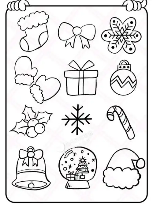 简笔画|冬季圣诞节小素材手套圣诞球礼物