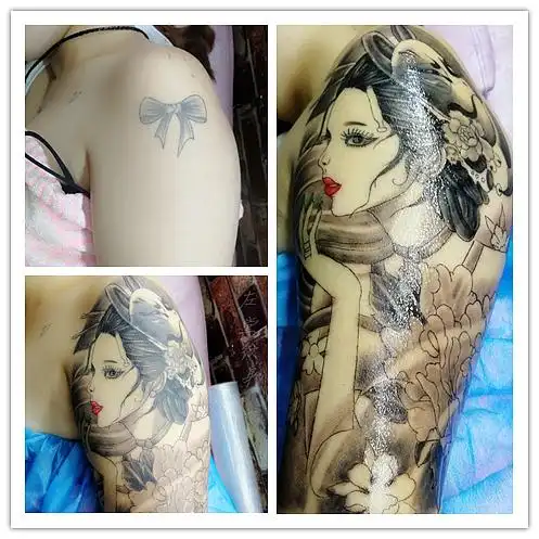 半臂艺妓纹身遮盖疤痕修改老旧纹身金左堂河南纹身