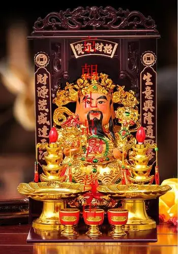 赵公明彩绘工艺文财神爷武财神爷佛像佛龛礼品套装 12寸武财神套装