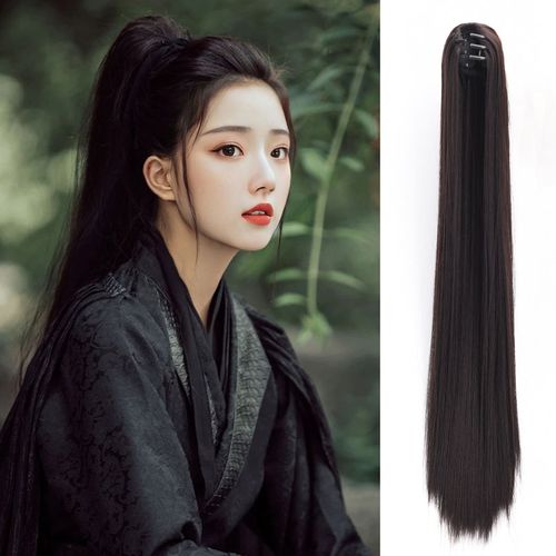 古装假发虎口抓夹马尾长直发女古风侠客发髻cos汉服马面裙高马尾