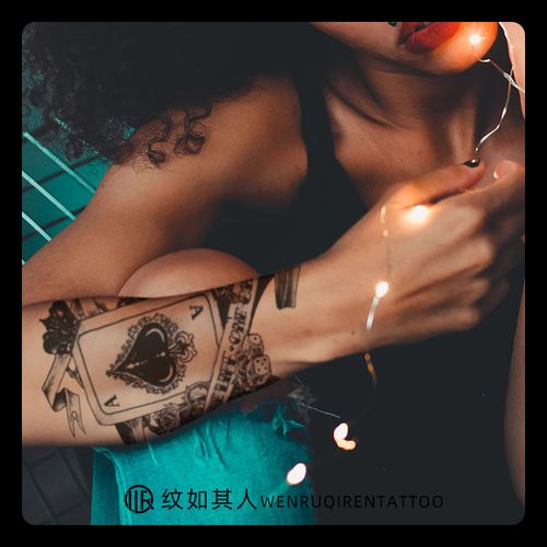 纹身黑桃防水男女持久花臂个性创意大图黑白身体彩妆