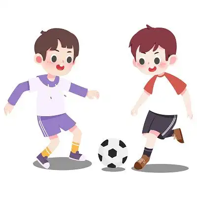 两个卡通小男孩人物开心的在踢足球踢足球元素