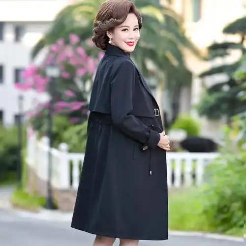 妈妈春秋装风衣外套中长款50岁中年阔太太洋气修身显瘦中老年女装风衣