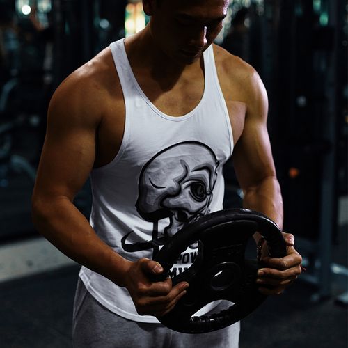 肌肉训练无袖运动印花骷髅健美男狗工字宽松健身衣