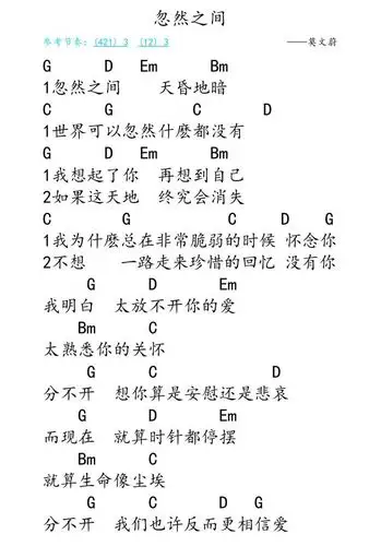 《忽然之间》- 莫文蔚 乌克丽丽弹唱谱