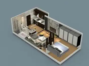 孔芳-公寓现代黑白灰装修俯视图