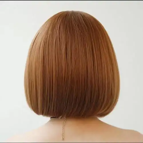 亚麻黄斜刘海送发网假发女短发帅气bobo头逼真波波头假发短直发齐斜