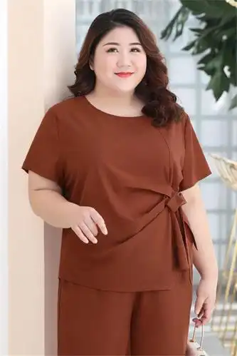 大码女装200斤宽松显瘦雪纺套装女夏两件套洋气质胖妈妈夏装