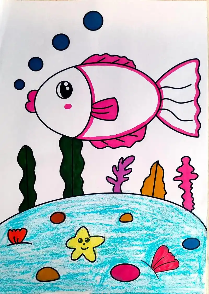 简单可爱的海底世界主题简笔画,一起来画可爱的小鱼线描画吧,一 - 抖
