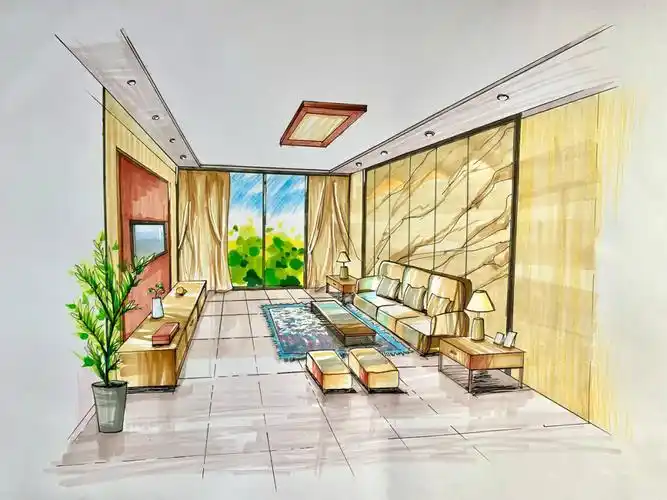 分享日常作业～#室内设计手绘  #马克笔  #手绘  #客厅  #室内设计