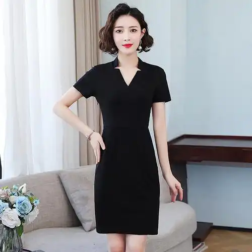 职业连衣裙女简约夏季新款美容师工作服前台珠宝店售楼处工装裙子