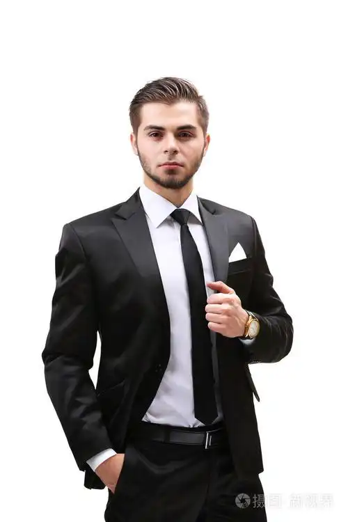 孤立在白色的西装的优雅男人