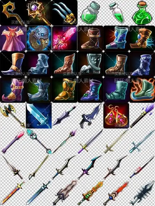 欧美q版写实手游游戏 物品 道具 装备服装 技能特效图标素材 615-淘宝