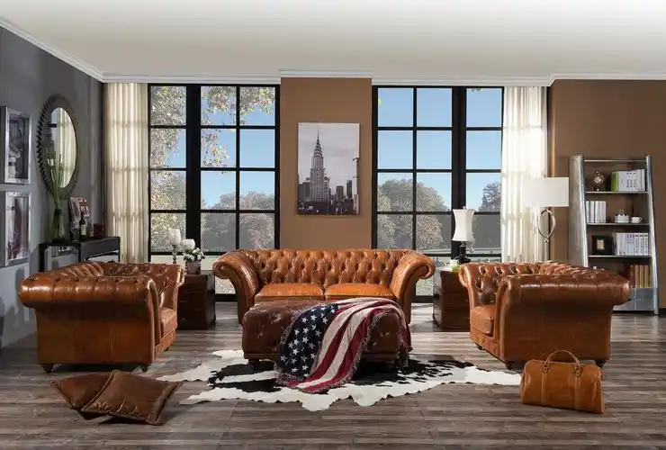 豪华欧洲顶级谷物切斯特菲尔德大尺寸沙发套装 - buy luxury classic
