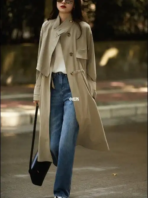 时髦随性好穿抽绳立领风衣外套