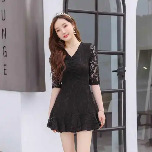 早秋新款气质蕾丝连衣裙150小个子145一米五矮个子洋气打底裙子女