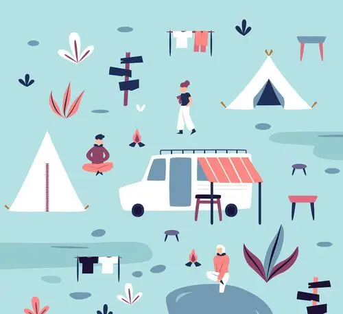创意郊外野营人物场景矢量素材