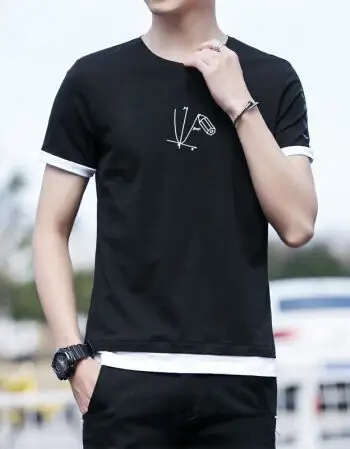 前线圆领短袖t恤春夏花2018新款男装打底衫8a21p衣服男士潮流公子