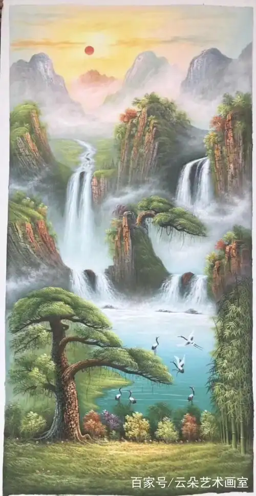 纯手绘竖幅聚宝盆装饰油画,财运亨通