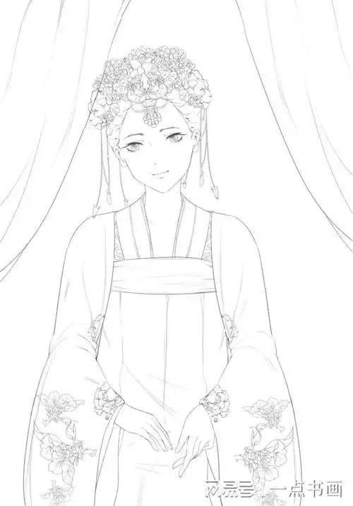 铅笔线描古风美人画法