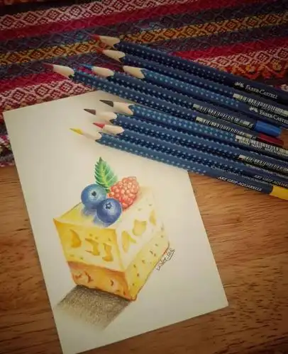 彩铅美食教程—蓝莓覆盆子芝士蛋糕