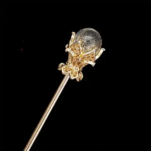 【如烟】古典水晶发簪神棍一字簪盘发汉服发饰简约日常 金箔琉璃(樱桃