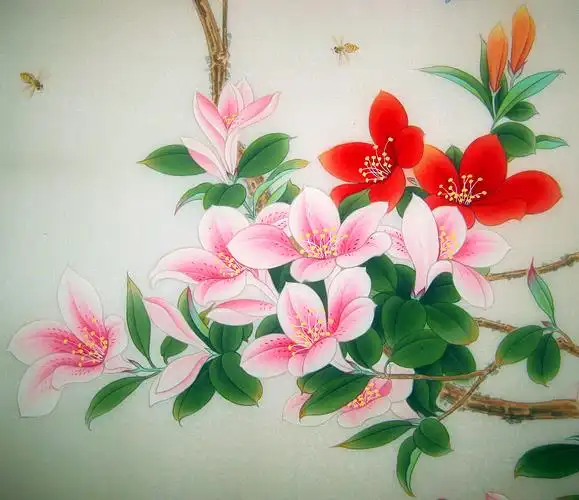 一声啼处满山红,宁晋工笔画《映山红》