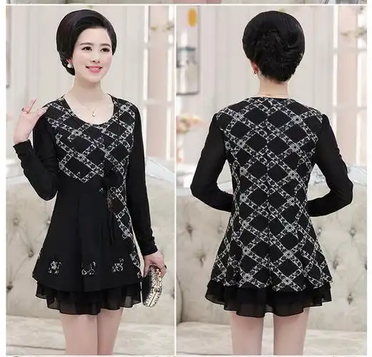 中老年女装打底衫长袖40-50岁妈妈装时尚修身连衣裙中长款针织衫