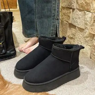 冬季增高厚底防滑毛绒保暖2023新款棉鞋户外穿棉拖鞋黑色36>利达妮