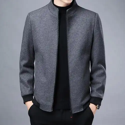 【铂瑟】男士秋冬夹克外套宽松休闲羊毛呢夹克衫翻领外套男装报价_参